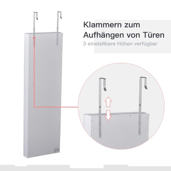 Speilskap LED smykkeskap hengende dørmontering MDF hvit 36,6 x 8 x 120 cm