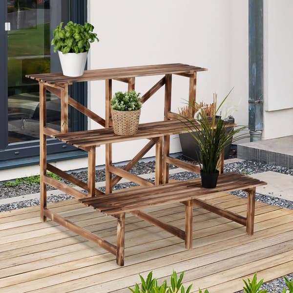 Växttrappa Blomtrappa Blomhylla 3 steg Tillverkad av granträ 100 x 80 x 78 cm för trädgårdsbalkong & terrass