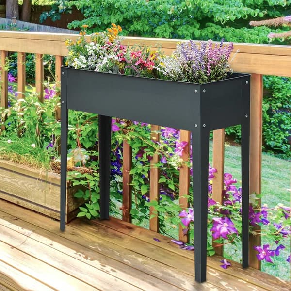 Højbed urtebed plantekasse med fødder og 3 drænhuller 100 x 30 x 80 cm lavet af metal til have og altan
