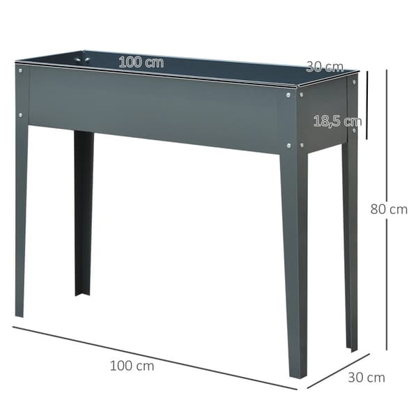 Højbed urtebed plantekasse med fødder og 3 drænhuller 100 x 30 x 80 cm lavet af metal til have og altan