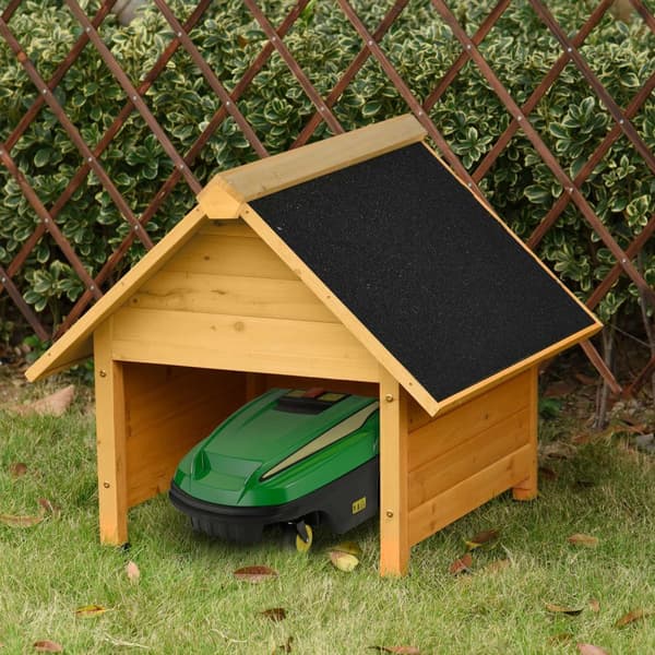Tregarasje for gressklipperrobot gressklipper carport 75x76x70 cm gul, sol- og regnbeskyttelse for gressroboter
