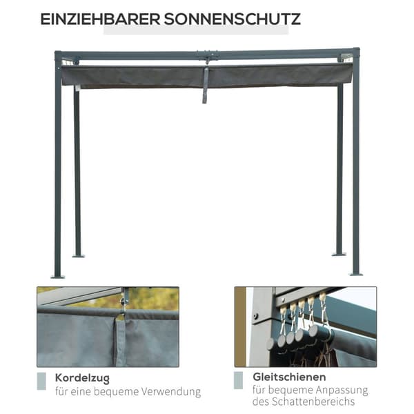Pergola havepavillon terrasseoverdækning med skydetag 298 x 213 x 221 cm, grå, vejrbestandig polyester til have og terrasse