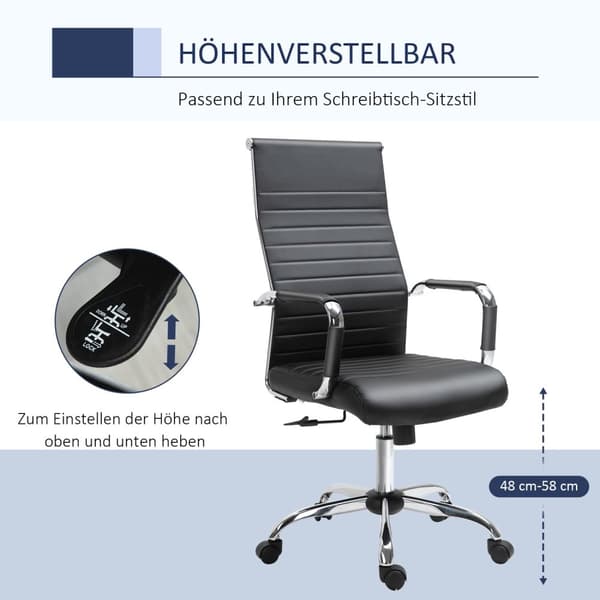 Kontorstol ergonomisk lederstol med vippefunksjon, høydejusterbar, trukket i kunstskinn og skum, svart