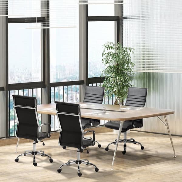 Kontorstol ergonomisk lederstol med vippefunksjon, høydejusterbar, trukket i kunstskinn og skum, svart