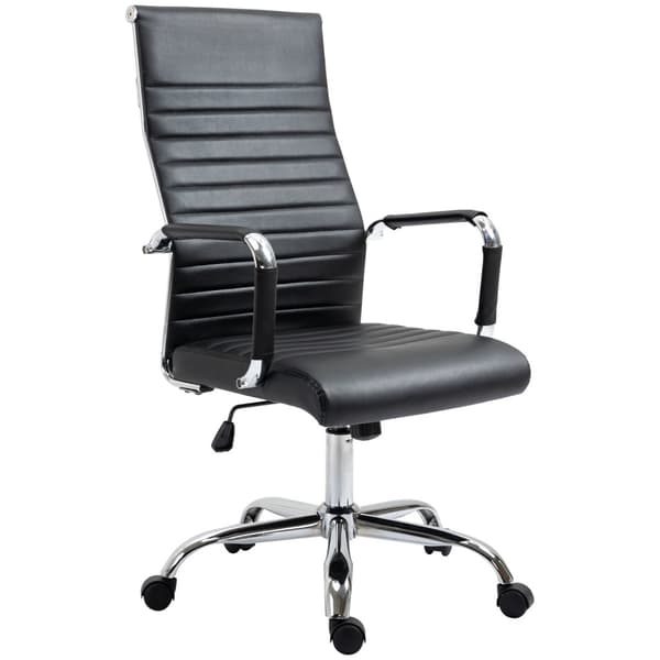 Kontorstol ergonomisk lederstol med vippefunksjon, høydejusterbar, trukket i kunstskinn og skum, svart