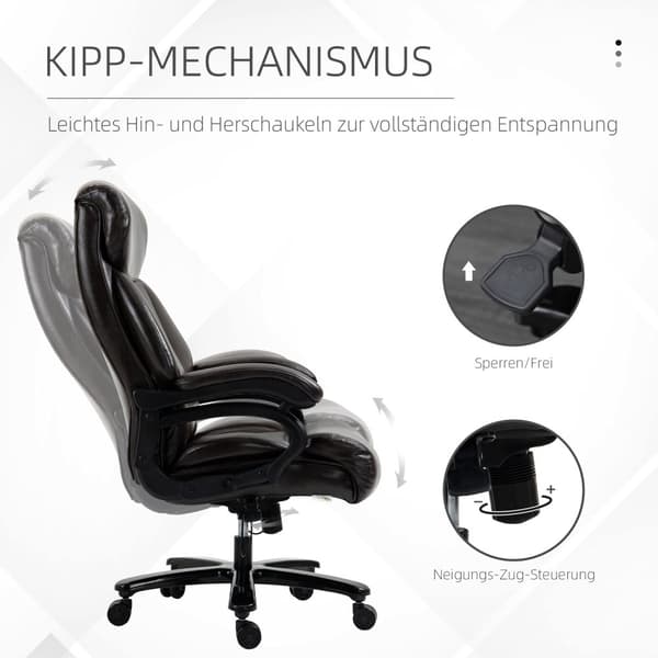 Kontorstol, chefstol, spillestol, ergonomisk højdejusterbar med vippefunktion, tyk polstring, bæreevne op til 180 kg