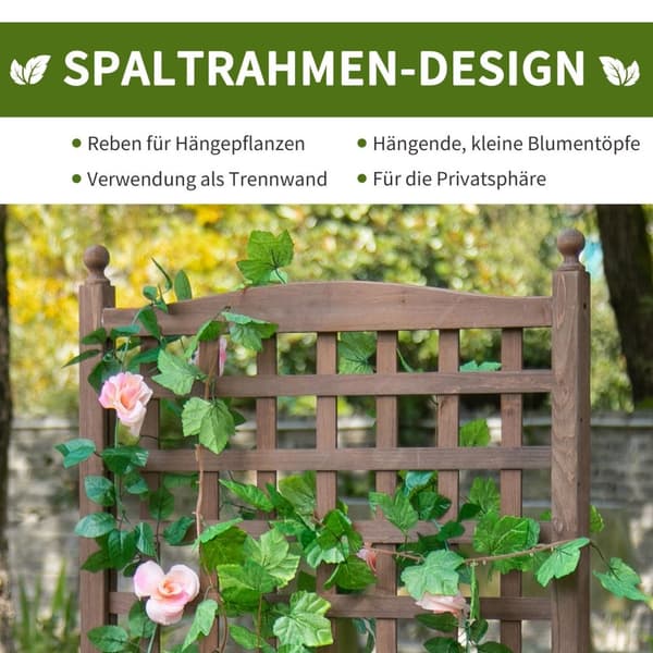 Plantekasse for hevet seng med espalier for klatreplanter laget av tre 64x28x120cm ideell for hage og balkong