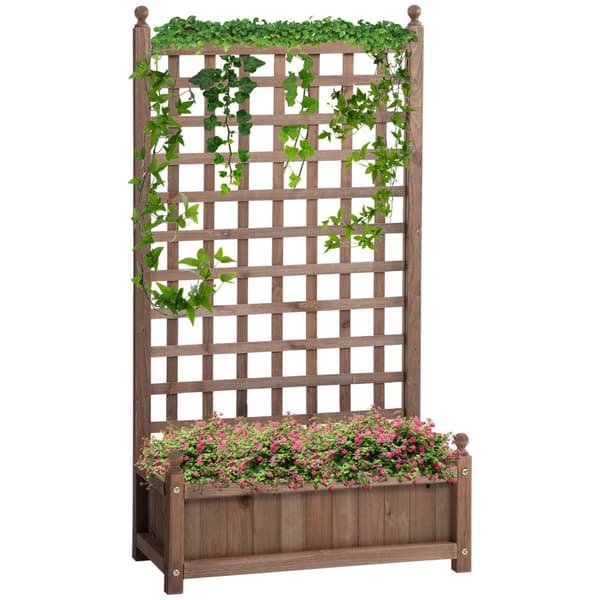 Højbed plantekasse med espalier til klatreplanter lavet af træ 64x28x120cm ideel til have og balkon