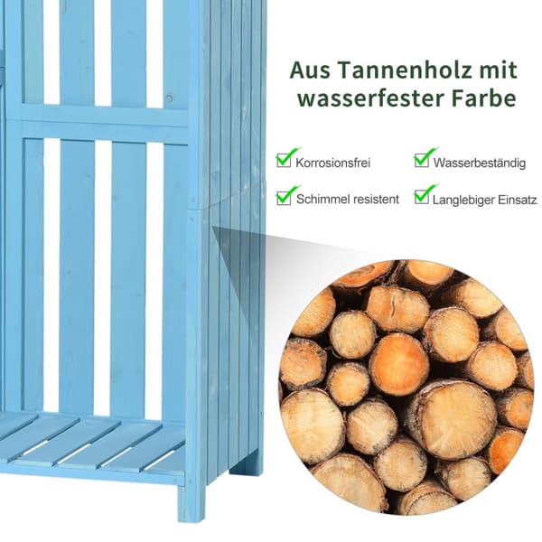 Hageskur redskapsbod med vedbod 3 hyller asfalttak grantre himmelblå 130x54,5x180cm for hage og terrasse