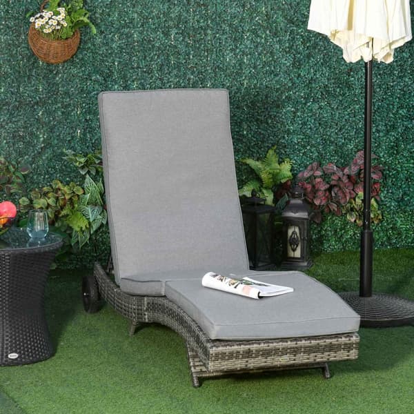 Solseng i polyrattan Hageseng med pute 5-nivå justerbar S-form hagemøbler metallgrå 207 x 70 x 70 cm