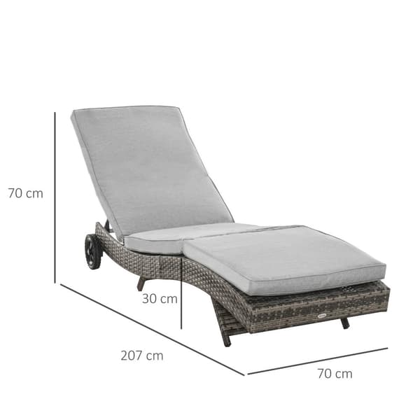 Solseng i polyrattan Hageseng med pute 5-nivå justerbar S-form hagemøbler metallgrå 207 x 70 x 70 cm