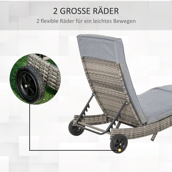 Solseng i polyrattan Hageseng med pute 5-nivå justerbar S-form hagemøbler metallgrå 207 x 70 x 70 cm