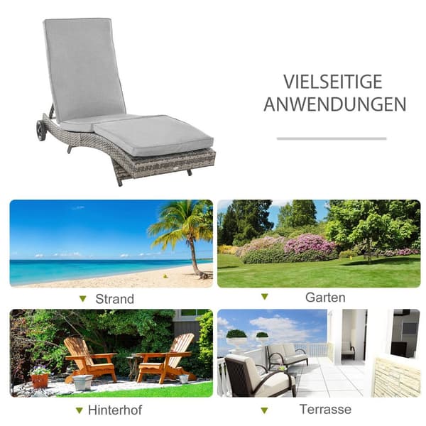 Solseng i polyrattan Hageseng med pute 5-nivå justerbar S-form hagemøbler metallgrå 207 x 70 x 70 cm