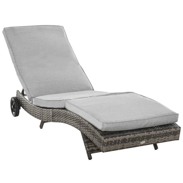Solseng i polyrattan Hageseng med pute 5-nivå justerbar S-form hagemøbler metallgrå 207 x 70 x 70 cm