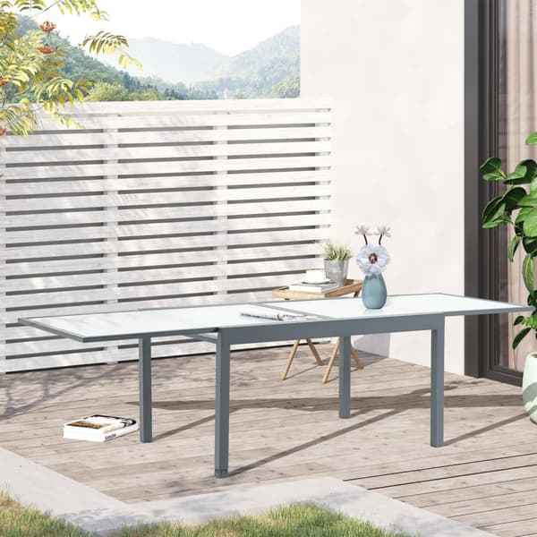 Hagebord spisebord med herdet glassplate 160-210 cm uttrekkbart, aluminium, rektangulært, gråhvitt for balkong og hagemøbler