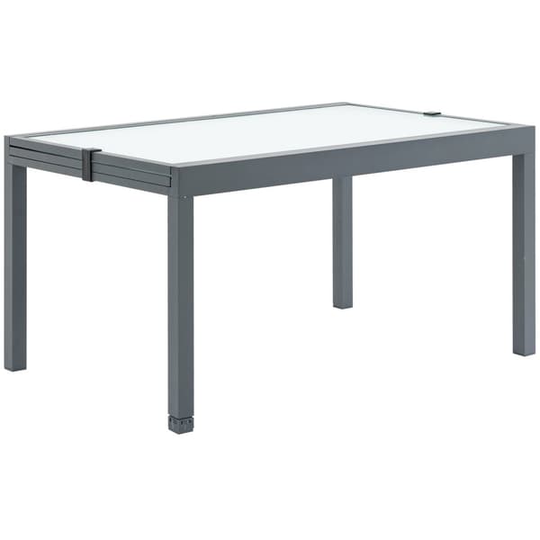 Hagebord spisebord med herdet glassplate 160-210 cm uttrekkbart, aluminium, rektangulært, gråhvitt for balkong og hagemøbler