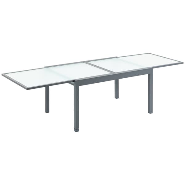 Hagebord spisebord med herdet glassplate 160-210 cm uttrekkbart, aluminium, rektangulært, gråhvitt for balkong og hagemøbler