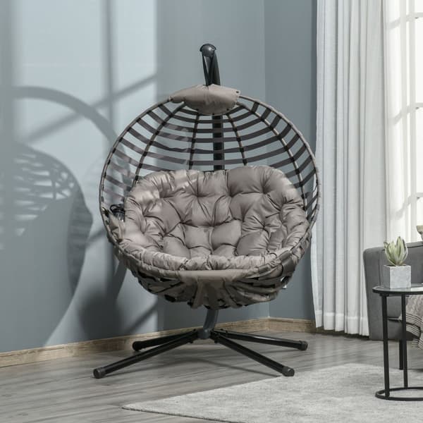 Hengestol hengekurv med ramme for 1 person, sammenleggbar hengende huske med pute, stål, 126x118x172cm for hage og balkong