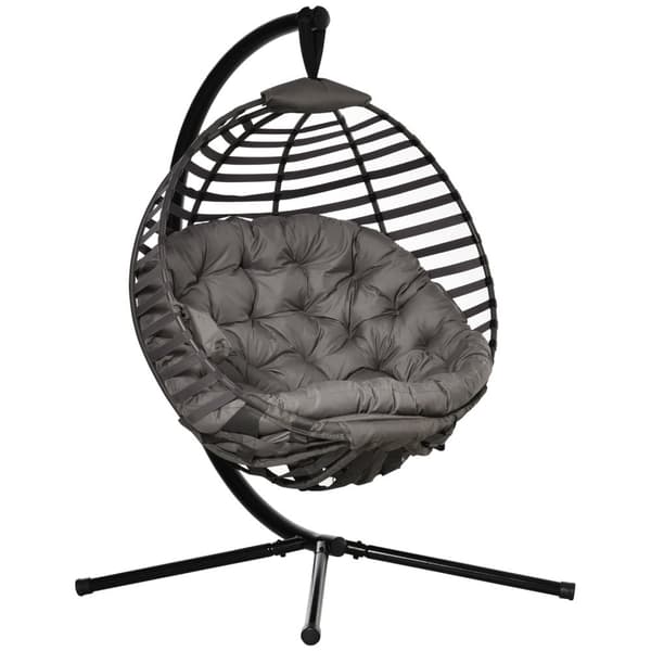 Hengestol hengekurv med ramme for 1 person, sammenleggbar hengende huske med pute, stål, 126x118x172cm for hage og balkong