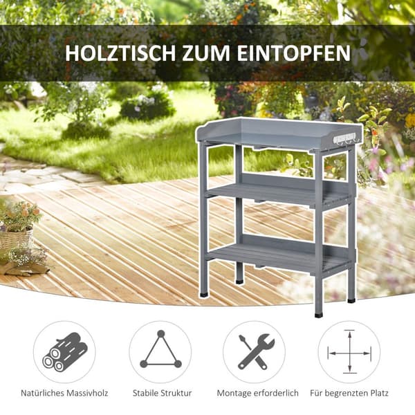Plant bord trädgårdsmästare bord blombord med metall arbetsyta och trä 76x37x89cm perfekt för trädgård & balkong