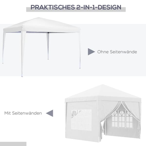 3x3m lysthus med 4 sidevegger og vinduer, UV-beskyttelse, inkludert bæreveske, stål & Oxford-stoff, hvit