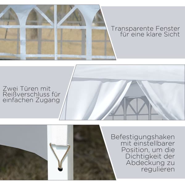 3x3m lysthus med 4 sidevegger og vinduer, UV-beskyttelse, inkludert bæreveske, stål & Oxford-stoff, hvit