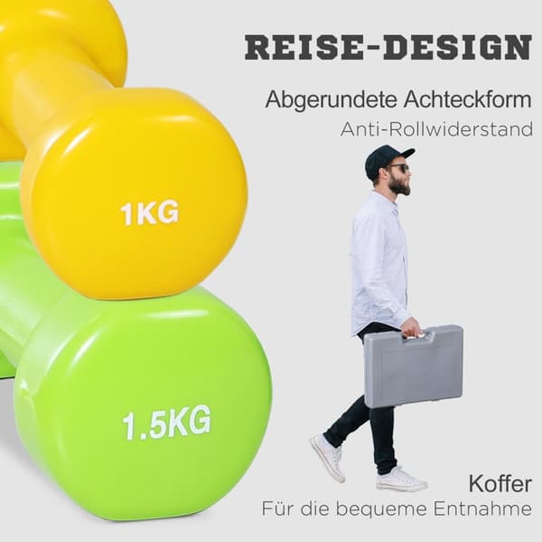 Hantelsett Hantelsett med koffert 4 par manualer 05 1 15 2 kg Bærbar for hjemmet og treningsstudio Jernplast