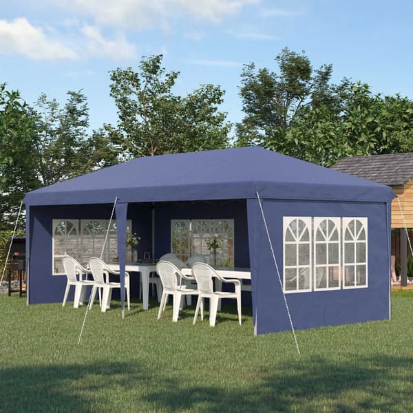 Paviljong 2,95 x 5,85 m partytelt, sammenleggbar paviljong med UV-beskyttelse, pop up paviljong med vinduer og sidevegger, hagetelt laget av Oxford og