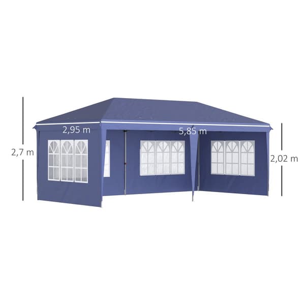 Paviljong 2,95 x 5,85 m partytelt, sammenleggbar paviljong med UV-beskyttelse, pop up paviljong med vinduer og sidevegger, hagetelt laget av Oxford og