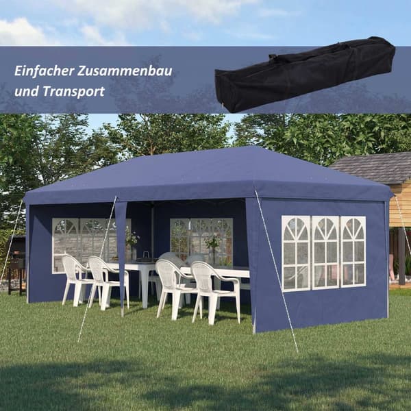 Paviljong 2,95 x 5,85 m partytelt, sammenleggbar paviljong med UV-beskyttelse, pop up paviljong med vinduer og sidevegger, hagetelt laget av Oxford og