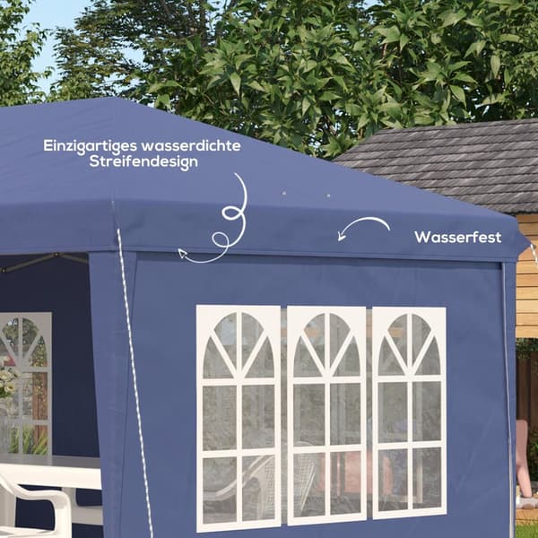 Paviljong 2,95 x 5,85 m partytelt, sammenleggbar paviljong med UV-beskyttelse, pop up paviljong med vinduer og sidevegger, hagetelt laget av Oxford og