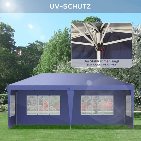 Paviljong 2,95 x 5,85 m partytelt, sammenleggbar paviljong med UV-beskyttelse, pop up paviljong med vinduer og sidevegger, hagetelt laget av Oxford og