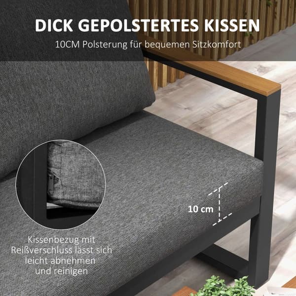 5-delt hagemøbelsett med hjørnesofa og dobbel sofa, salongbord, balkongmøbelsett med sittepute, hagesalongsett, grå