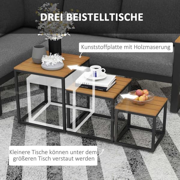 5-delt hagemøbelsett med hjørnesofa og dobbel sofa, salongbord, balkongmøbelsett med sittepute, hagesalongsett, grå