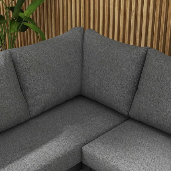 5-delt hagemøbelsett med hjørnesofa og dobbel sofa, salongbord, balkongmøbelsett med sittepute, hagesalongsett, grå
