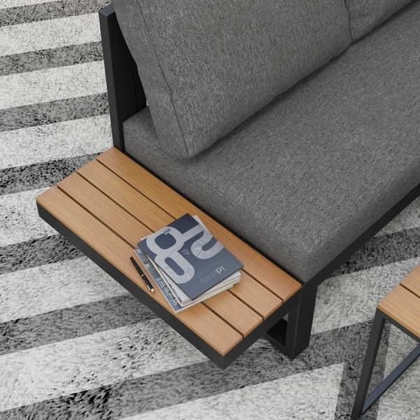 5-delt hagemøbelsett med hjørnesofa og dobbel sofa, salongbord, balkongmøbelsett med sittepute, hagesalongsett, grå
