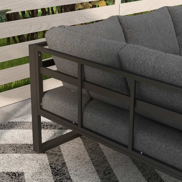 5-delt hagemøbelsett med hjørnesofa og dobbel sofa, salongbord, balkongmøbelsett med sittepute, hagesalongsett, grå