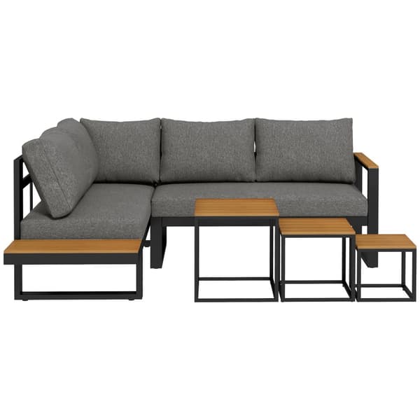 5-delt hagemøbelsett med hjørnesofa og dobbel sofa, salongbord, balkongmøbelsett med sittepute, hagesalongsett, grå