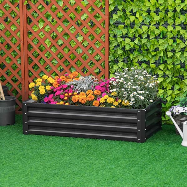 Højbed af stål, rustfri plantekasse 120 x 60 x 30,5 cm, åbent grøntsagsbed & urtebed til have og altan, grå