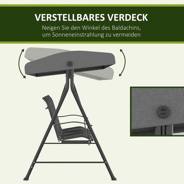 Hollywood Swing 3-seters hagehuske med justerbart tak Holder opptil 240 kg Metal Textline Mørkegrå 195 x 118 x 170 cm