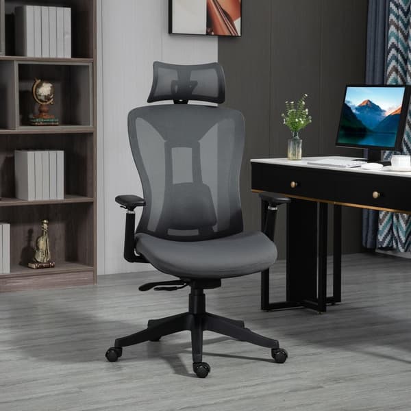 Kontorstol Ergonomisk skrivebordsstol med hvilefunksjon Mesh Grey for komfortabelt arbeid og avslapping