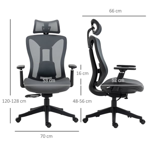 Kontorstol Ergonomisk skrivebordsstol med hvilefunksjon Mesh Grey for komfortabelt arbeid og avslapping