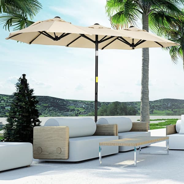 Hageparaply 285x147cm markedsparaply med tiltvinkel dobbel parasoll med vindtak for terrasse og hage khaki