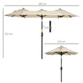 Miniatyrbilde 4 av 10: Hageparaply 285x147cm markedsparaply med tiltvinkel dobbel parasoll med vindtak for terrasse og hage khaki