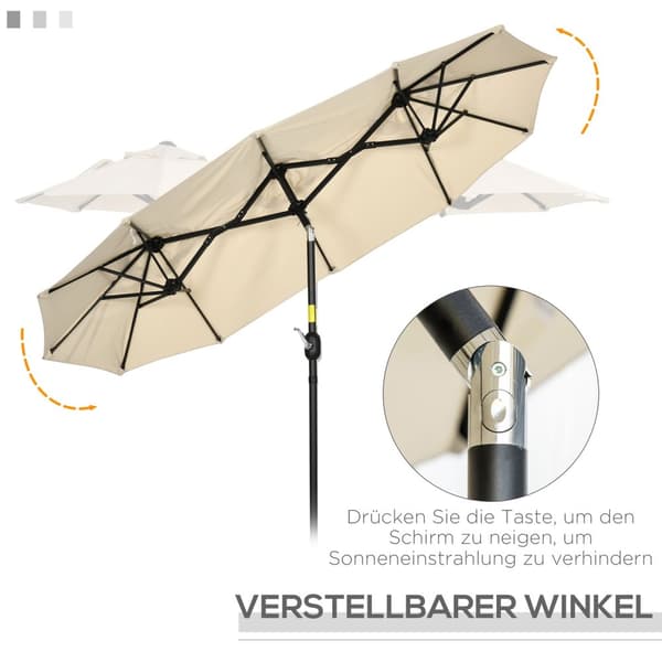 Hageparaply 285x147cm markedsparaply med tiltvinkel dobbel parasoll med vindtak for terrasse og hage khaki