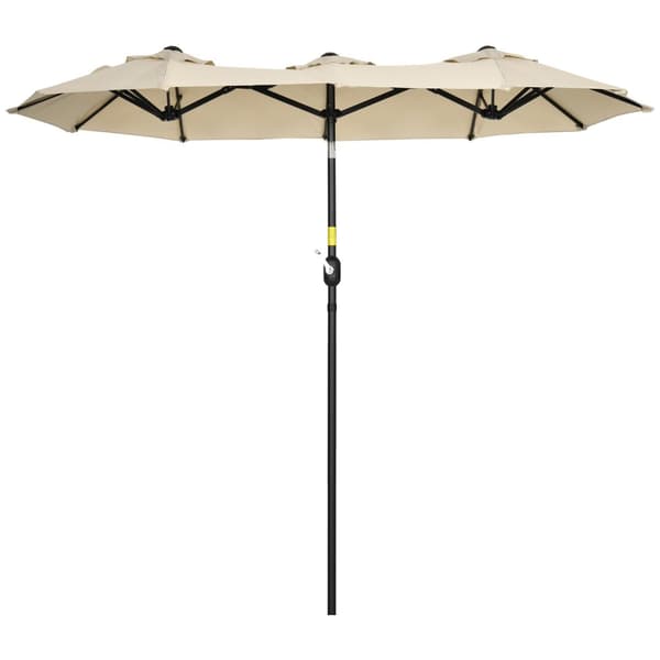 Hageparaply 285x147cm markedsparaply med tiltvinkel dobbel parasoll med vindtak for terrasse og hage khaki