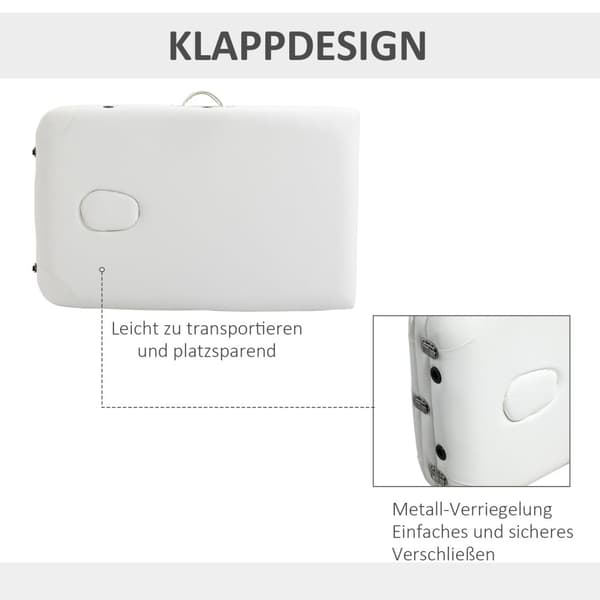 Sammenklappeligt massagebord, højdejusterbart med pude til salon & spa, plastik & aluminium, hvid, 215 x 60 x 61-84 cm