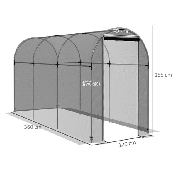 Insektbeskyttelsesnett 1,2 x 3,6 m hagenett med dør, planteverntelt, skadedyrnett med stålramme, HDPE svart