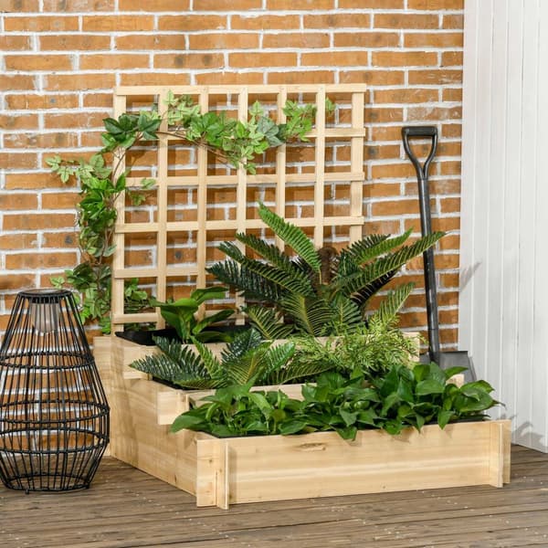 3-etagers højbed med espalier, plantekasse i træ, 95 x 95 x 110 cm, ideel til grøntsager, blomster og krydderurter i haven
