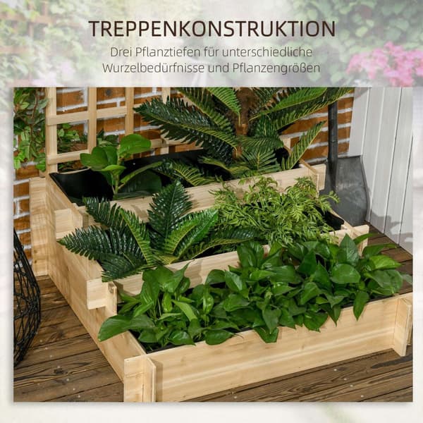 3-etagers højbed med espalier, plantekasse i træ, 95 x 95 x 110 cm, ideel til grøntsager, blomster og krydderurter i haven